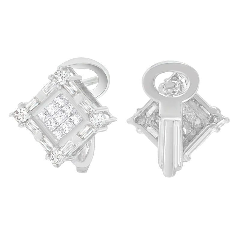 14K White Gold 1ct TDW Princess Baguette and Round Cut Diamond Earring (H-ISI1-SI2)