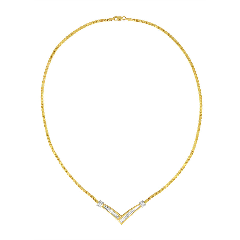 10K Yellow and White Gold 1/2 Cttw Princess Cut Diamond Channel-Set â€œVâ€ Shape 18" Franco Chain Necklace (H-I Color, SI2-I1 Clarity)