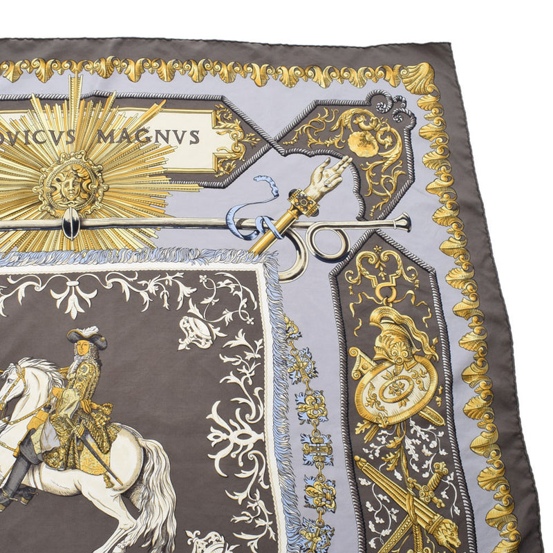 HERMES Hermes Carre 90 LVDOVICVS MAGNVS / Louis XIV gray ladies 100% silk scarf muffler straddling a white horse