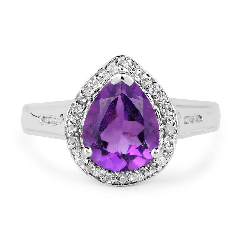 1.77 Carat Genuine Amethyst and White Topaz .925 Sterling Silver Ring