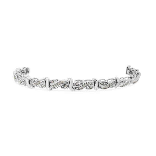 .925 Sterling Silver 1.0 Cttw Diamond Infinity & S Link Tennis Bracelet (I-J Color, I3 Clarity) - 7-1/4”