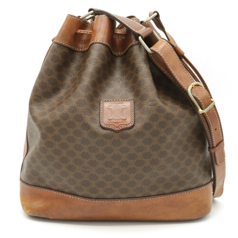 Celine Macadam Pattern Drawstring Bag Shoulder One Semi-shoulder PVC Leather Dark Brown