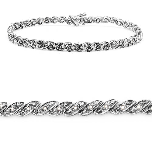 0.32 Carat Genuine White Diamond .925 Sterling Silver Bracelet