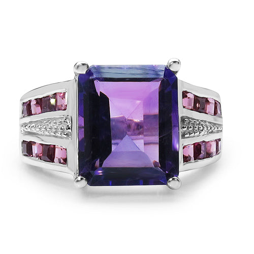 6.87 Carat Genuine Amethyst & Rhodolite .925 Sterling Silver Ring