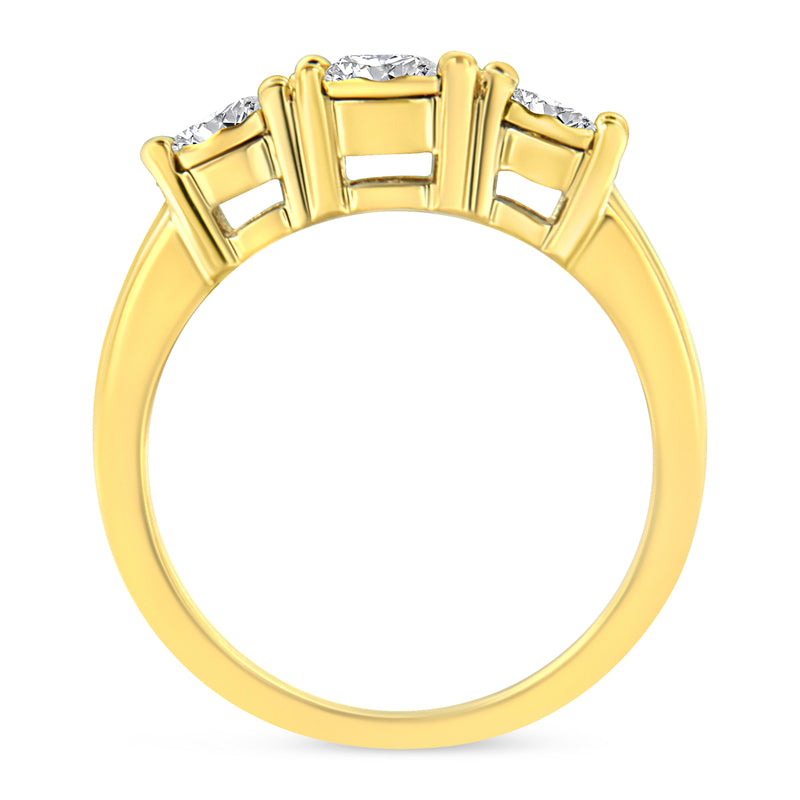 14K Yellow Gold Plated .925 Sterling Silver 1.00 Cttw Miracle-Set Round Diamond Three Stone Engagement Ring (K-L Color, I1-I2 Clarity) - Size 7