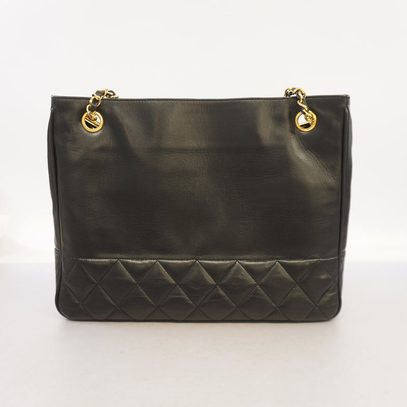 Auth Chanel Shoulder Bag Chain Shoulder Lambskin Black Gold Metal