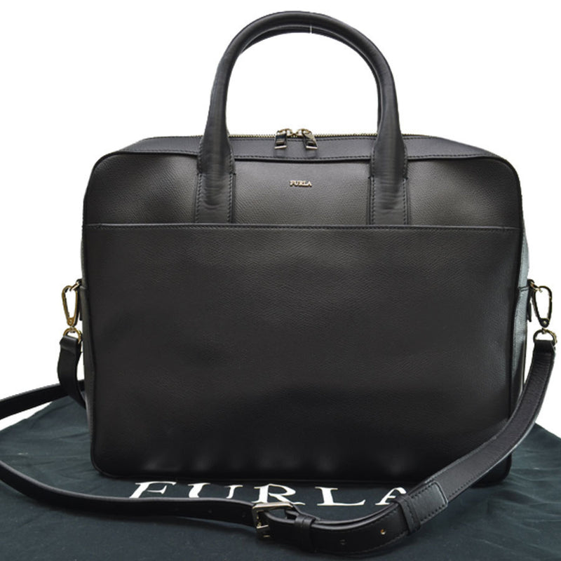 Furla FURLA Bag Black Silver Leather Handbag Shoulder Ladies
