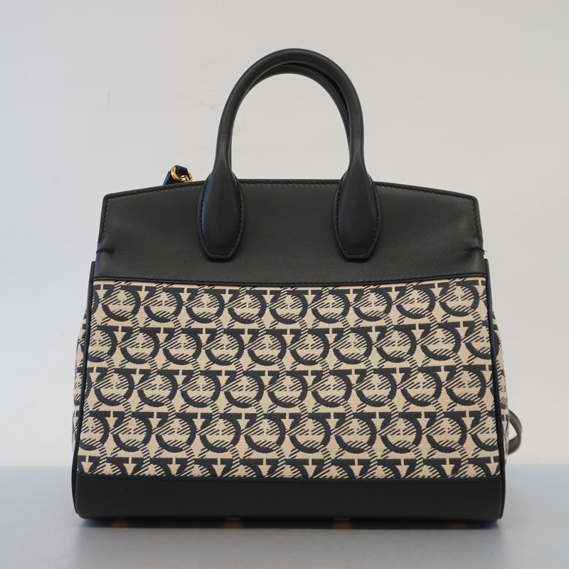 Auth Salvatore Ferragamo Gancini 2WAY Bag Womens LeatherCanvas HandbagShoulde