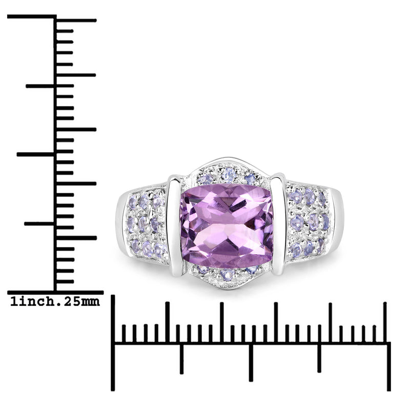 3.08 Carat Genuine Amethyst and Tanzanite .925 Sterling Silver Ring