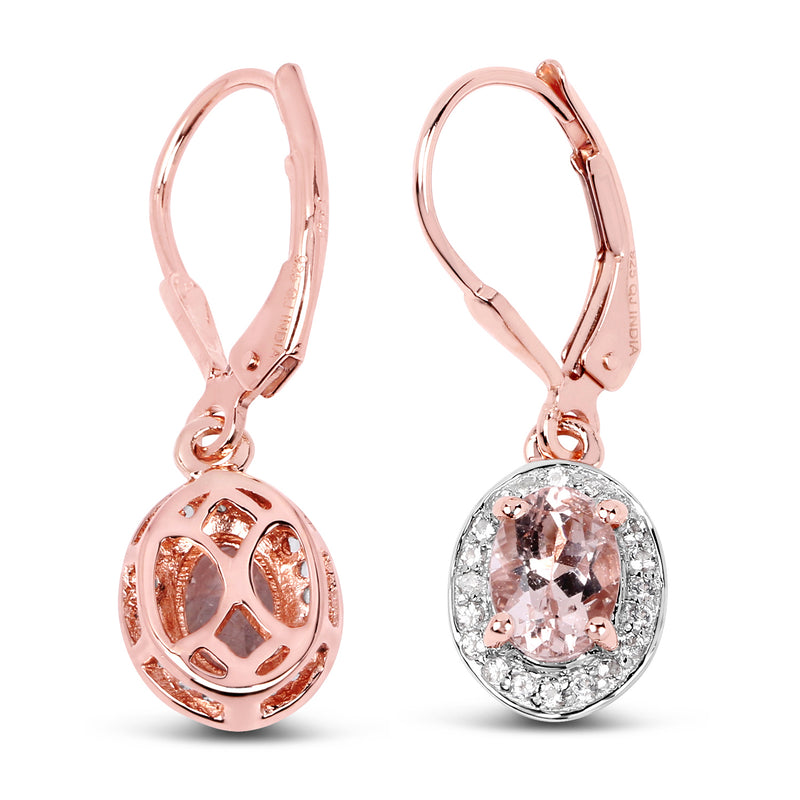 14K Rose Gold Plated 1.60 Carat Genuine Morganite and White Topaz .925 Sterling Silver Earrings