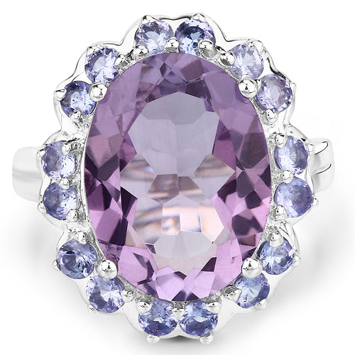 9.32 Carat Genuine Amethyst and Tanzanite .925 Sterling Silver Ring