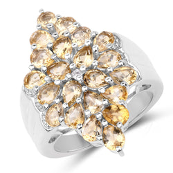 3.54 Carat Genuine Citrine and White Topaz .925 Sterling Silver Ring