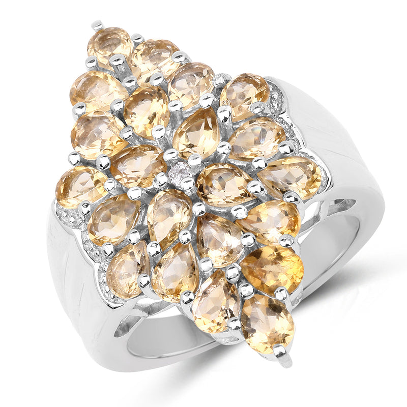 3.54 Carat Genuine Citrine and White Topaz .925 Sterling Silver Ring