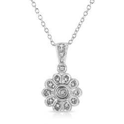 .925 Sterling Silver Diamond Accent Sunburst Milgrain 18" Pendant Necklace (I-J Color, I1-I2 Clarity)