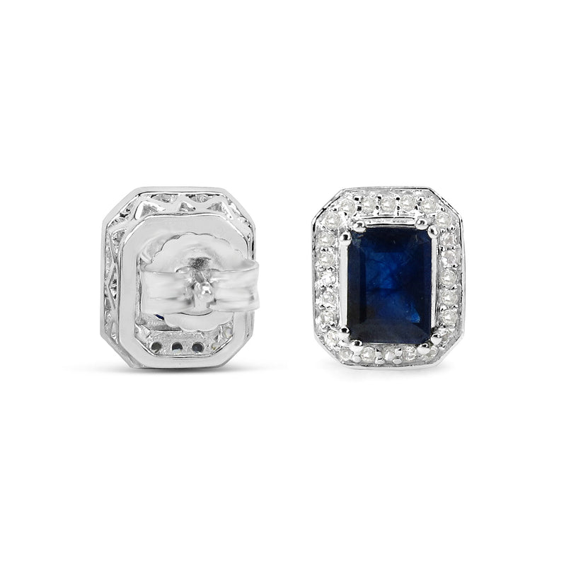 3.54 Carat Glass Filled Sapphire and White Topaz .925 Sterling Silver Earrings