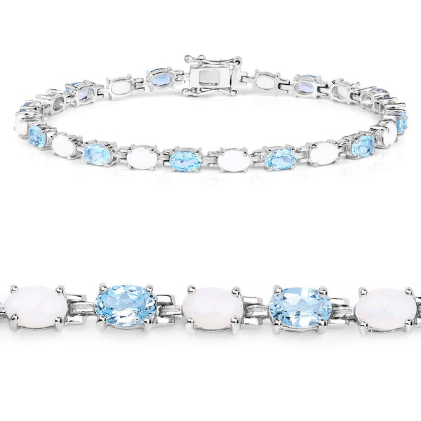 9.02 Carat Genuine Opal and Blue Topaz .925 Sterling Silver Bracelet