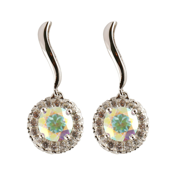 925 Sterling Silver Women  Dangle Earring Opal Topaz Round