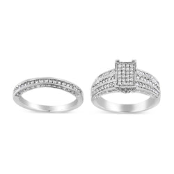 .925 Sterling Silver 3/4 Cttw Prong Set Round Diamond Composite Engagement Ring and Band Set (I-J Color, I3 Clarity) - Size 6.5