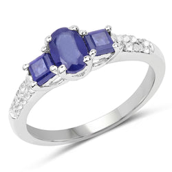 1.01 Carat Genuine Glass Filled Sapphire and White Topaz .925 Sterling Silver Ring