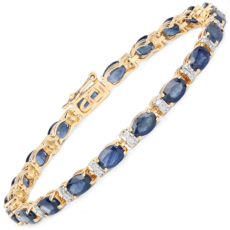 11.24 Carat Genuine Blue Sapphire and White Diamond 14K Yellow Gold Bracelet