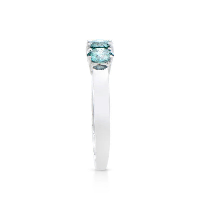 1.26 CTS TW CERTIFIED DIAMONDS 14K WHITE GOLD DESIGNER 3 STONE RING WITH SWISS BLUE COLOR DIAMONDS