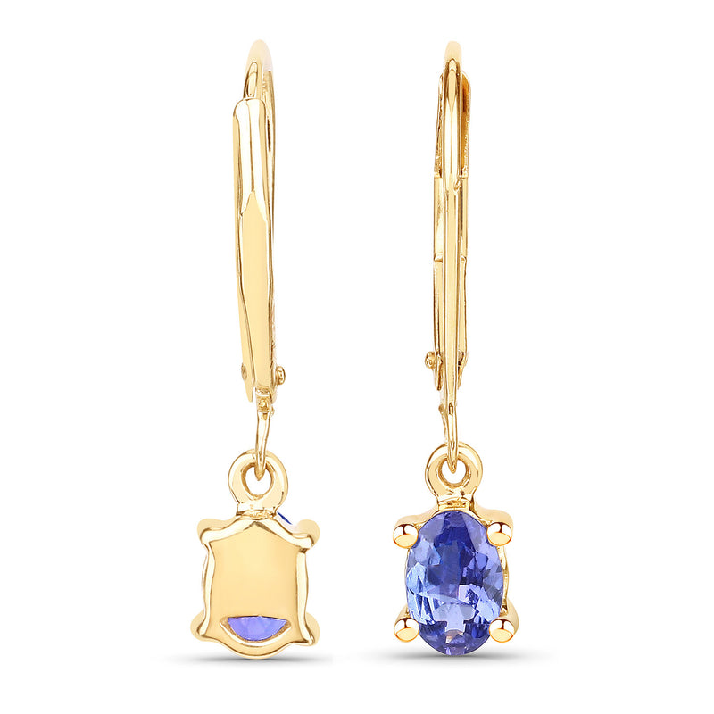 0.88 Carat Genuine Tanzanite 14K Yellow Gold Earrings