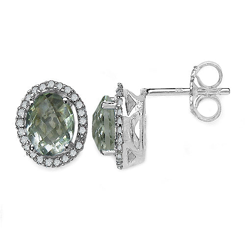 2.43 Carat Genuine Green Amethyst & White Diamond .925 Sterling Silver Earrings