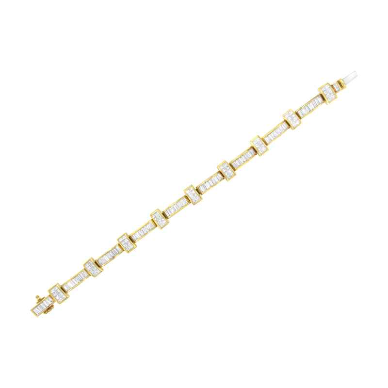 14K Yellow Gold 7 3/8ct TDW Princess and Baguette Cut Diamond Bar Link Bracelet (H-ISI1-SI2)