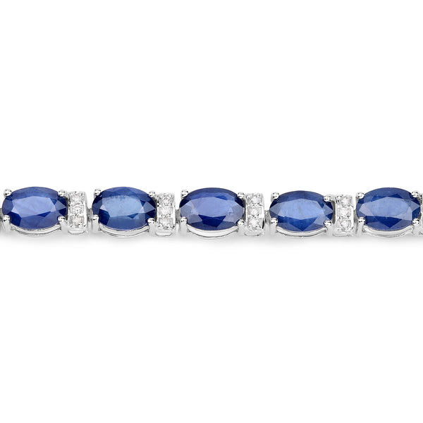 12.36 Carat Genuine Blue Sapphire and White Diamond 14K White Gold Bracelet