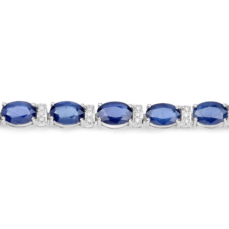 12.36 Carat Genuine Blue Sapphire and White Diamond 14K White Gold Bracelet