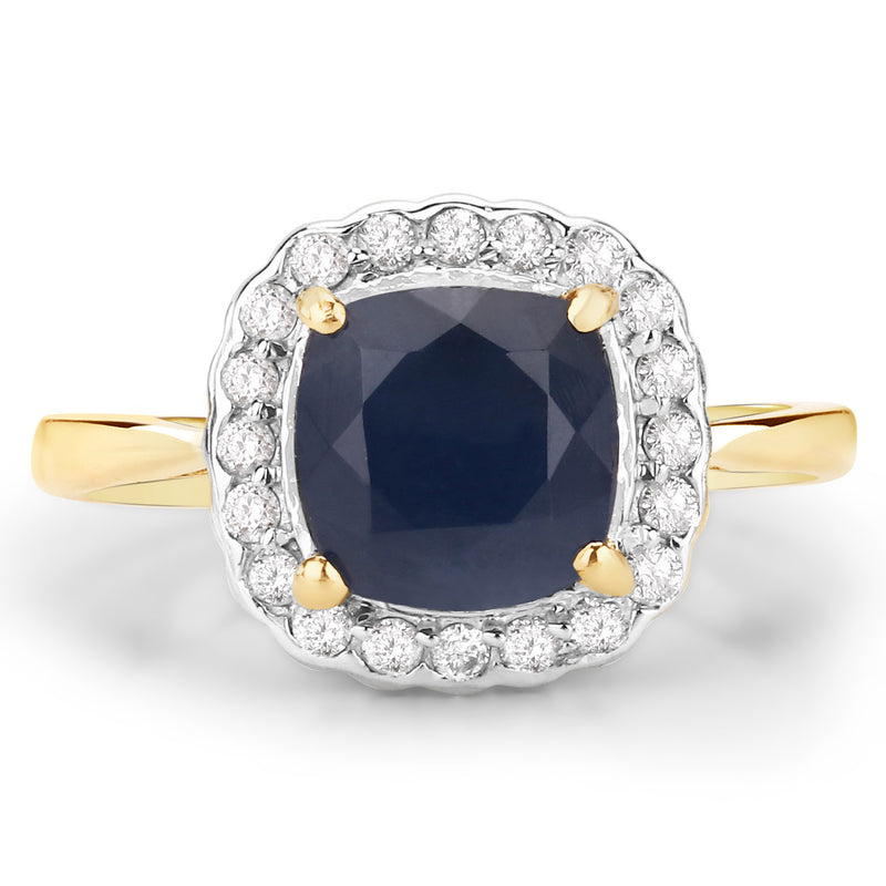 2.46 Carat Genuine Blue Sapphire and White Diamond 14K Yellow Gold Ring