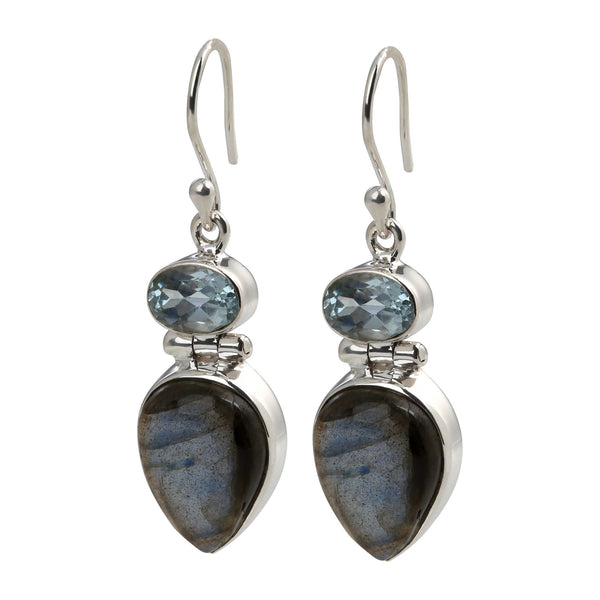 925 sterling silver with natural Sky Blue Topaz Oval drop Earring for women