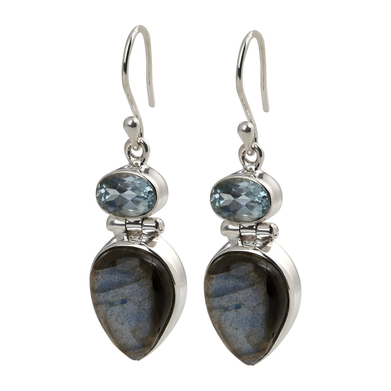 925 sterling silver with natural Sky Blue Topaz Oval drop Earring for women