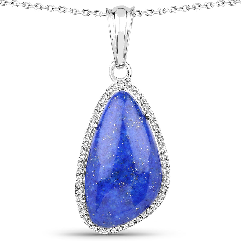 7.72 Carat Genuine Lapis And White Topaz .925 Sterling Silver Pendant