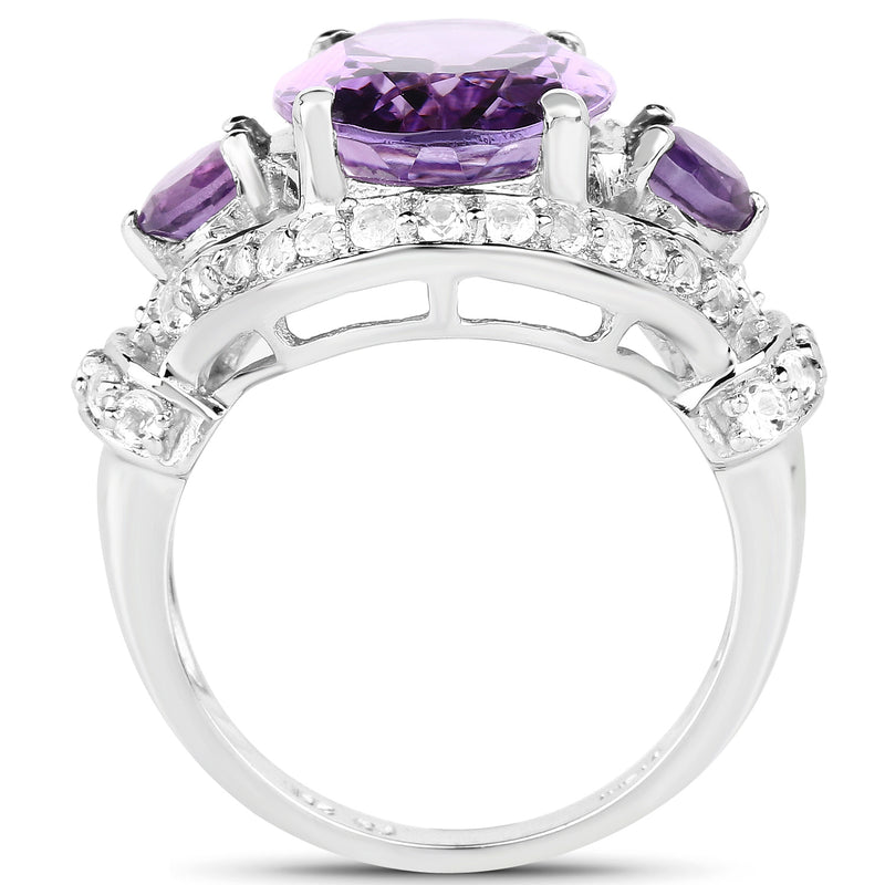 6.46 Carat Genuine Amethyst and White Topaz .925 Sterling Silver Ring