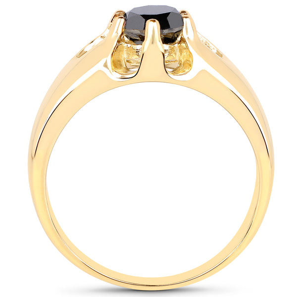 14K Yellow Gold Plated 1.00 Carat Genuine Black Diamond .925 Sterling Silver Ring