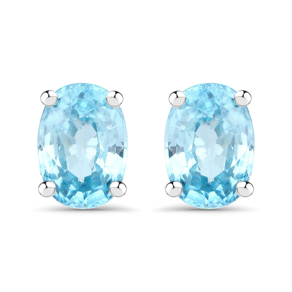 2.40 Carat Genuine Blue Zircon .925 Sterling Silver Earrings