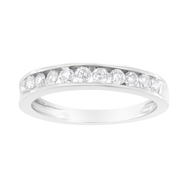 IGI Certified 1/2 Cttw Diamond 10K White Gold Channel Set Band Style Ring (J-K Color, I2-I3 Clarity) - Size 7