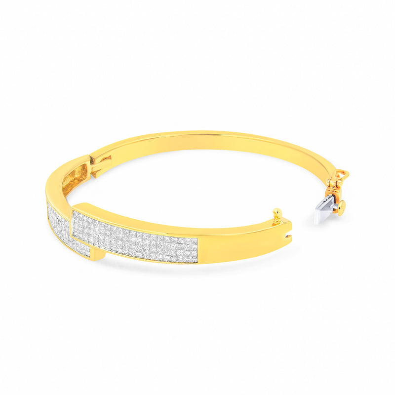 14K Yellow Gold Princess Cut Diamond Double-Buckle Bangle Bracelet (3.42 cttw H-I Color SI1-SI2 Clarity)