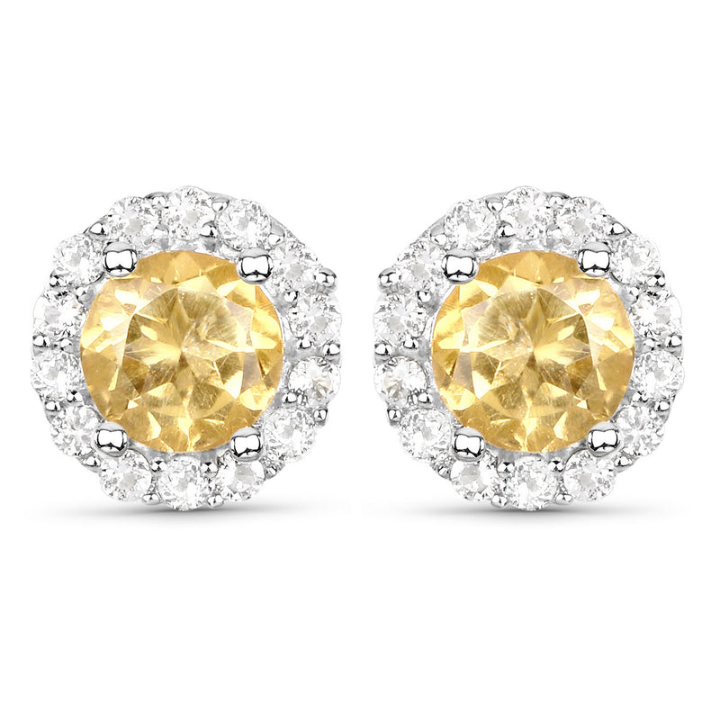 3.83 Carat Genuine Citrine and White Topaz .925 Sterling Silver Jewelry Set