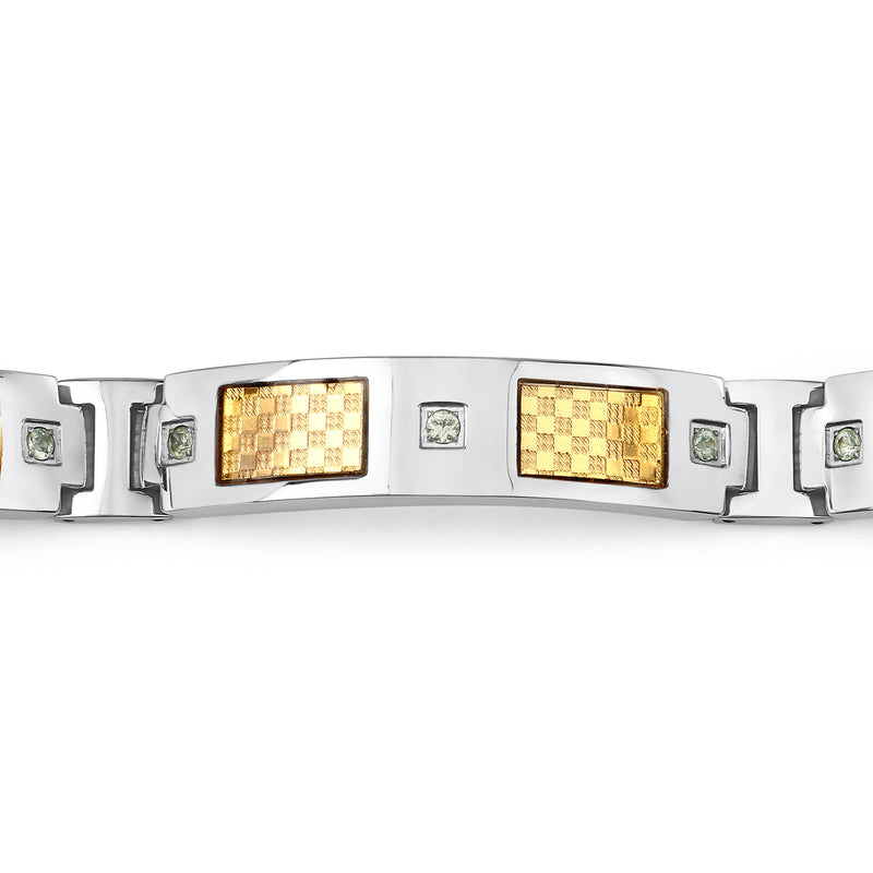 Titanium Men's Bracelet, Mens Titanium Bracelet with Gold Plated Steel Inlay, 0.72ctw. Natural Green Sapphire Rounds