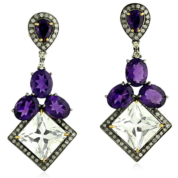 26.4 ct Gemstone Diamond 18 k Gold 925 Sterling Silver Dangle Earrings Jewelry