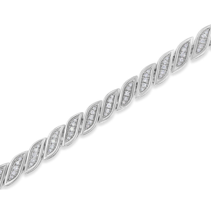 .925 Sterling Silver 1.0 cttw Pave Set Round Diamond Tear Shaped Link Bracelet