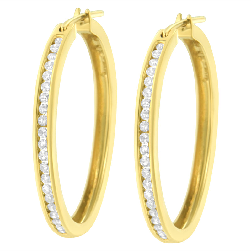 14K Yellow Gold 1/2 cttw Channel Set Diamond Classic Hoop Earrings (I-J Color, SI2-I1 Clarity)