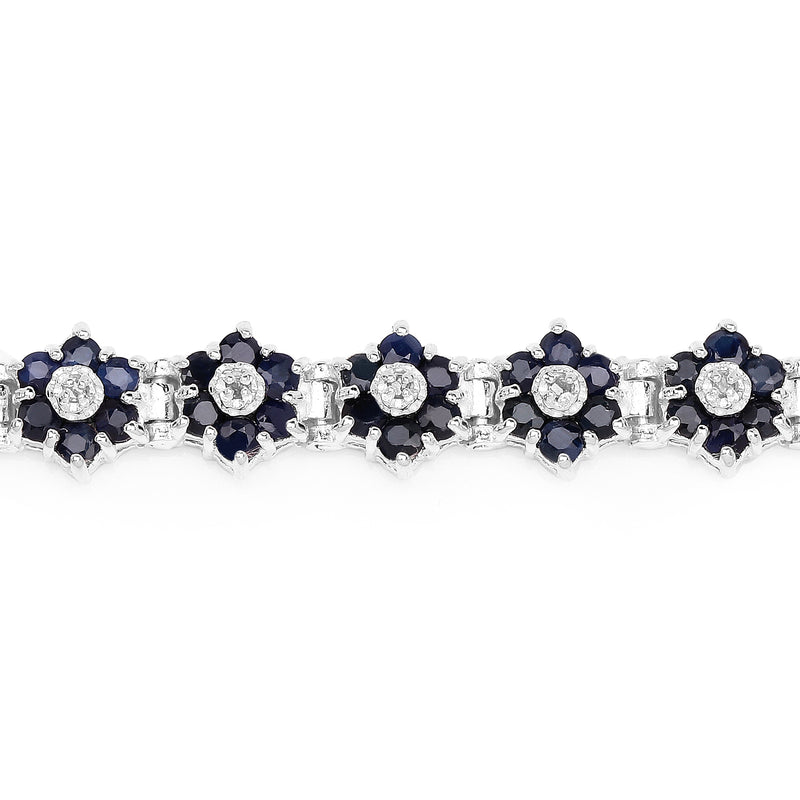 6.31 Carat Genuine Blue Sapphire and White Diamond .925 Sterling Silver Bracelet