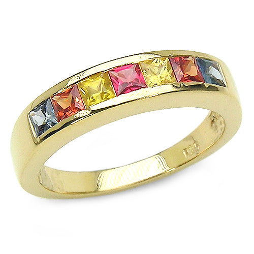 14K Yellow Gold Plated 1.26 Carat Genuine Multi Sapphire .925 Sterling Silver Ring