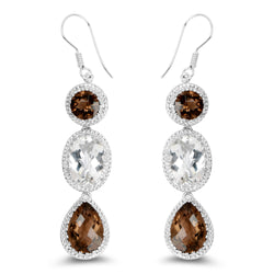 24.84 Carat Genuine Smoky Quartz .925 Sterling Silver Earrings