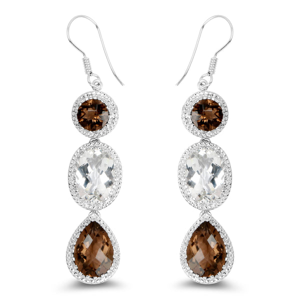 24.84 Carat Genuine Smoky Quartz .925 Sterling Silver Earrings