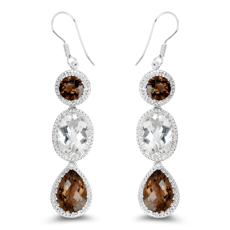 24.84 Carat Genuine Smoky Quartz .925 Sterling Silver Earrings