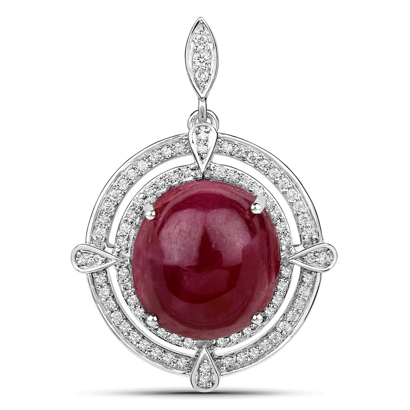 20.39 Carat Genuine Ruby and White Diamond 14K White Gold Pendant